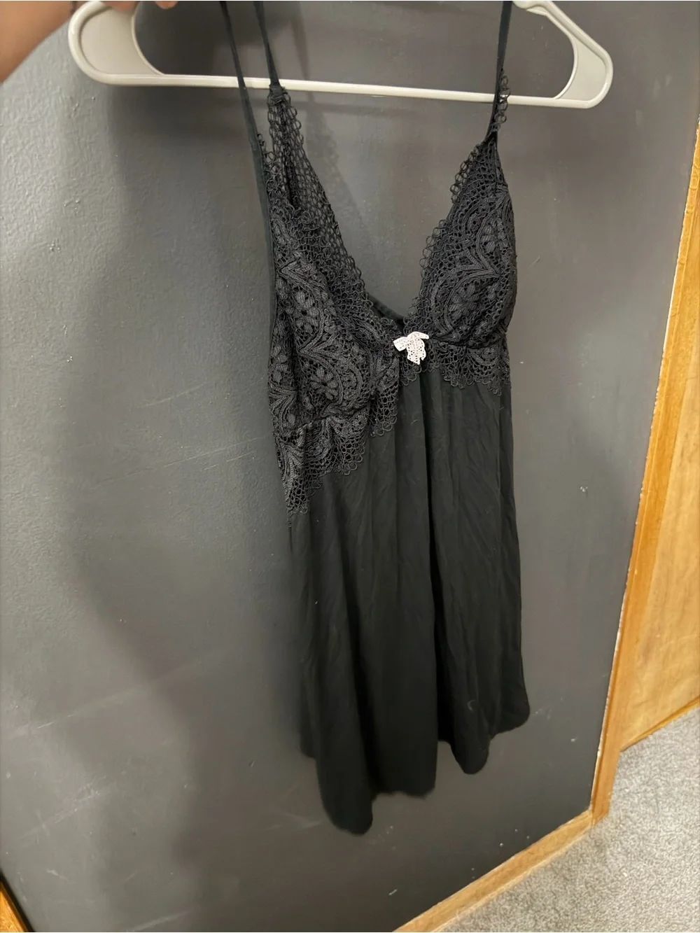 Victoria Secret Black Lace Nightgown Dress Size Medium Black adjustable strap - Picture 6 of 7
